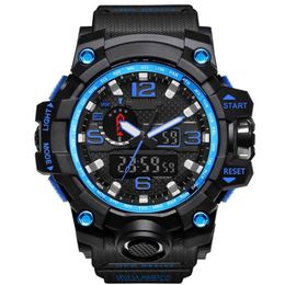 New Mens Military Sports Watches Analogue Digital Led Watch Shock Resistant Wristwatches Men Electronic Silicone Watch Gift Box Mo243a