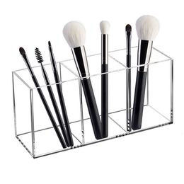 Upgrade 3 Holes Transparent Cosmetic Makeup Acrylic Makeup Brush Tool Storage Box Case Make-up Brush Holder Table Organizer Makeup Tool