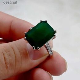 Solitaire Ring 16*12mm Big Square Stone Ring for Women Brides Luxury Wedding Jewelry Dark Green Zircon Ring Female Exquisite Holiday GiftL231220