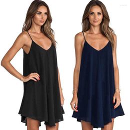 Casual Dresses Sexy Spaghetti Strap V-Neck For Women Summer Fashion Chiffon Sundress Female Plus Size Solid Color Loose Mini Dress