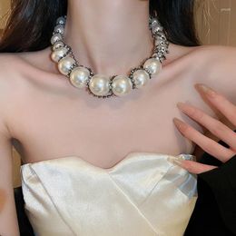 Choker Vintage Hyperbole Zircon Chain Enwind Pearl Necklaces For Women Girls Fashion Elegant Bridal Wedding Jewelry Accessories