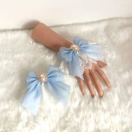 Knee Pads Lolita Lace Bow Hand Sleeve Double Layer Floral False Wrist Cuffs Bracelet Cosplay Girl Party Sleeves Wristband