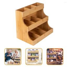 Kitchen Storage Tea Organizer Coffee Holder Box Packet Condiment Wooden Rack Wood Sugar Station Shelf Container Bar Packets Stand