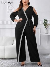 Women's Jumpsuits Rompers Plus Size Autumn Winter Sequin Patchwork Irregular Jumpsuit Women Long Sleeve Modis Ladies Jumpsuits Casual Woman Jumpsuit 2023 YQ231220