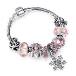 Fashion Jewelry European Women DIY Charm Bracelet Trendy Crystal Beads snowflake pendant Silver plated copper Bangle bracelets for299y