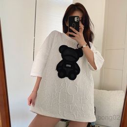 Women's T-shirts Designer Summer Loose Short Sleeves Tshirt Harajuku Girls Tops Letter Jacquard O-neck Bear White Tees Plus Size 231220