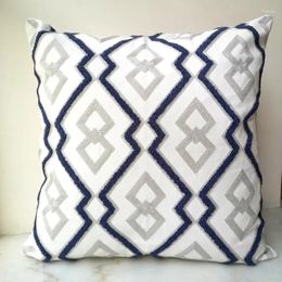 Pillow Grey Blue Cover Cute Diamond Geometric Embroidery Case With For Sofa Bed Simple Home Decorative 45x45cm