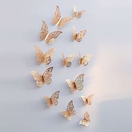 Upgrade 12Pcs 3D Hollow Butterfly Wall Sticker For Home Decoration DIY Wall Stickers For Kids Rooms Party Wedding Decor Butterfly Fridge