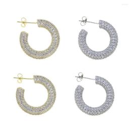 Hoop & Huggie Hoop Earrings Fl Iced Out Bling Cz Chunky Hoops Micro Pave Cubic Zirconia Sparking Geometric Round Circle Earring Drop D Dhjuk