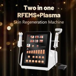EMS RF Face Muscle Stimulation Plasma Skin Lifting Matrix Microhole Skin Lifting Wrinkle Dispelling Lymphatic Drainage 2 Handles Portable Instrument