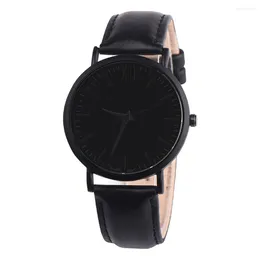 Wristwatches Black Quartz Wrist Watches Watch Men Leather Band Analogue Round Men'S Relojes De Pulsera Cuarzo