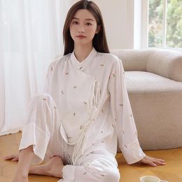 Women's Sleepwear White Pyjamas Set Women Long Sleeve 2Pcs Pyjamas Suit Femme Silky Satin Nightsuits Homewear Spring Summer Loungewear