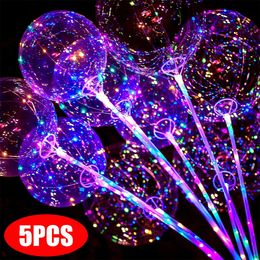 5Pcs Flashing LED Bobo Balloons with Sticks Glow Supplies Light Up Bubble for Wedding Birthday Festival Decor 231220