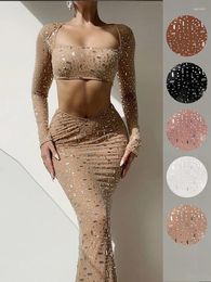 Skirts 2023 Sparkle Long Skirt Women Sexy Holiday Party Beach Cove-Up Midi Dropped Waist Sequined Bodycon Maxi