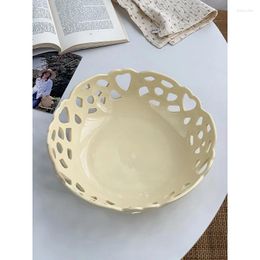 Plates Creative Ceramic French Style Large Solid Colour Hollow Out Household Tableware Afternoon Tea Fruit Dish Kitchen Supplies