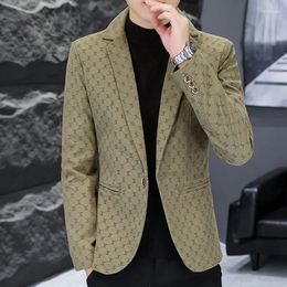 Men's Suits Brand Printed Mens Suit Jacket High Quality Khaki Gray Black Business Casual Man Clothing 2023 Fashion Slim Fit Male Blazer Coat