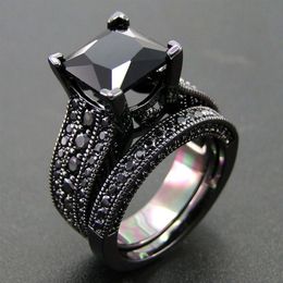 Arrival Black Gold Plated Jewellery Ring Set AAA Black Cubic Zircon Stone Ring Set Women Wedding Rings Size 5 6 7 8 9 10 11 210524274Y