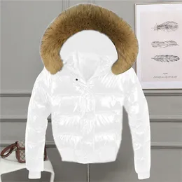 Women's Trench Coats Fashion White Bubble Coat Big Fur Collar Glossy Short Jacket Winter Autumn Waterproof Female Puffer Parkas Mujer 2023