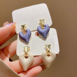 Blue Colour Heart Dangle Earrings for Women Girl Korean Love Drop Glaze Aesthetic Daily Life Minimalist Jewellery Valentine's Gift