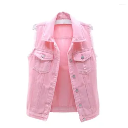 Women's Vests Lapel Sleeveless Jackets Women Waistcoat Ripped Holes Denim Vest Coat Chaquetas