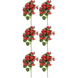 Decorative Flowers 6 Pcs Simulated Strawberry Dining Table Accessories Branch Festival Home Decor DIY Pvc Desktop Decors Bride Accessory