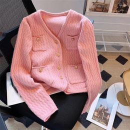 Women's Knits Small Fragrance Cardigan Knit Coats Solid Colour Pockets Single Breasted Sweaters Autumn All Match Elegant 2023 Clothing