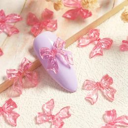 Nail Art Decorations 30Pc Pink Candy Ribbon Bows 3D Charm Transparent Jelly Colour Valentine Decoration Accessories DIY Manicure Decor Parts