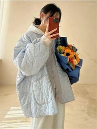 Women's Trench Coats QWEEK Korean Fashion Padded Jacket Women Y2K Fairycore Winter Blue Parkas Oversized Floral Print Sweet Gentle Beige