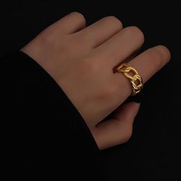 Gold Color Textured Chain Rings Curb Link Geometric Rings for Women Minimalist Open Stacking Rings Adjustable 229r