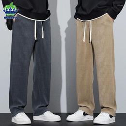 Men's Pants 2024 Autumn Winter Soft Stretch Stripe Corduroy Men Thick Elastic Waist Korea Baggy Straight Work Jogger Trousers Male