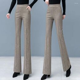 Women's Pants Office Lady Flare 2024 Korean Style Elastic High Waist Straight Pantalones Plus Size Vintage Wool Blend Casual Trousers