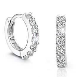 whole 2017 Silver Plated Hoop Huggie Earrings For Women White Crystal Zirconia Small Round Circle Creole Hoop Earing Wedding J231P