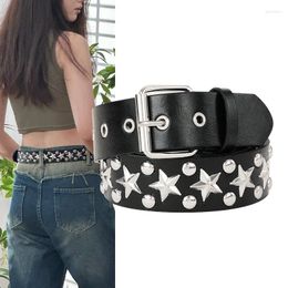 Belts Women's Black PU Leather Belt Punk Style Personality Trend Pentagram Silver Rivets Decorative Jeans Accessories