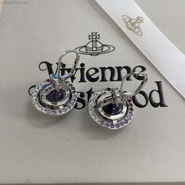 Designer viviene Westwoods Viviennewestwood Empress Dowager Full Diamond 3d Earth Planet Earrings Female Punk Purple Planet Ufo Earrings High Edition