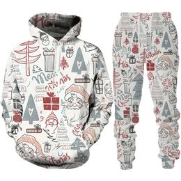 Merry Christmas 3D Print Tracksuit Set for Men Women Year Party Holiday Streetwear Clothing Fashion Couple Hoodie Pants Suit 231220