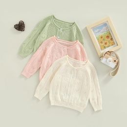 Jackets Fall Spring Toddler Baby Girl Knitted Cardigan Solid Button Long Sleeve Sweater Hollow Out Outwear Coats Top Clothes Outerwear