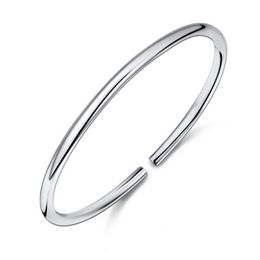 Classical Simple Fashion 925 Sterling Silver Smooth Cuff Bracelets & Bangles Pulseras Valentine's Day Present 2105073042