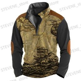 Men's Hoodies Sweatshirts Vintage Men's Zip Hoodies 3d Nautical Printed Pullover Loose Oversized Tops Daily Casual Long Sleeves Street Designer Sweatshirt T231220