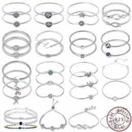Chain Bracelet 100% 925 Sterling Silver Original 17-20CM Snake Chain Heart Luxury Jewellery For Pan Charms Bead DIY Making Jewellery