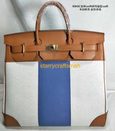 Birkns40 Handbags Custom Bag Full Leather Canvas Men's and Women's Universal Handbag Large Capacity Cowhide Travel Bag HBRF