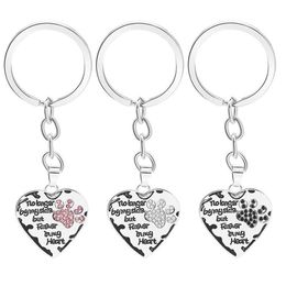 12 Pcs Lot Key Chain No Longer By My Side But Forever In My Heart Paw Print Heart Keychain Pet Animal Lovers Memorial Friend Key R247T