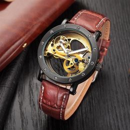 Luxury Tourbillon Watches Men Automatic Mechanical Skeleton Transparent SHENHUA Horloge Mannen Wristwatches206P