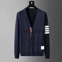 Men's Sweaters High end designer brand knitted cardigan men's spring and autumn luxury trend classic four bar Korean casual V-neck sweater coat J231220