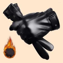 Cycling Gloves WInter Men Leather Touch Screen Windproof Waterproof Mittens Adjustable Button Strap Outdoor Sport Accessories