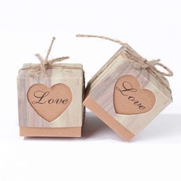 Upgrade Wedding Favor Boxes Kraft Paper Candy Box With Rustic Burlap Twine Boxes Sweets Wedding Decoration Supplies Gift Box Packaging
