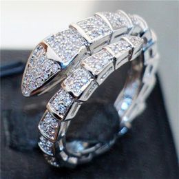 Brand 925 Sterling Silver Snake Rings For Women Luxury Pave Diamond Engagement Ring Wedding White Topaz Jewelry Stamped 10kt Clust218U