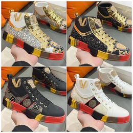 Luxury Italy Designer Casual Shoes Luxury Man High-Top ODISSEA Sneakers Sparkling Crystal Rubber Embossed Trainers Platform Shoes