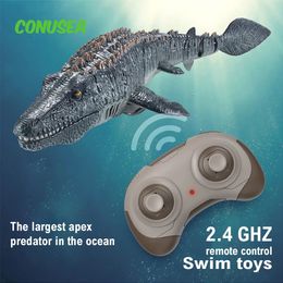 ElectricRC Animals Rc Boat Fist Simulation Radio Controlled Ship Animal Wireless Electric Boat High-Speed Speedboat Mosasaurus Boat Outdoor Toy Boy 231219