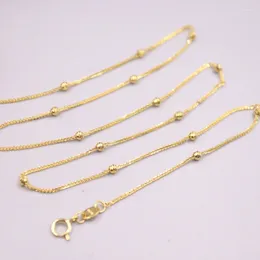 Chains Pure Au750 18K Yellow Gold Chain Women 2mm Wheat Link Bead Necklace 18inch 2-2.1g