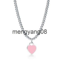 Pendant Necklaces Design 925 Sterling Silver Beads Necklaces For Women Jewellery With Pink Blue Red Black Colour Enamel Heart Necklac334F